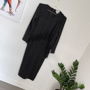 Maggy London Wool Blend Fringe Maxi Dress Sz S